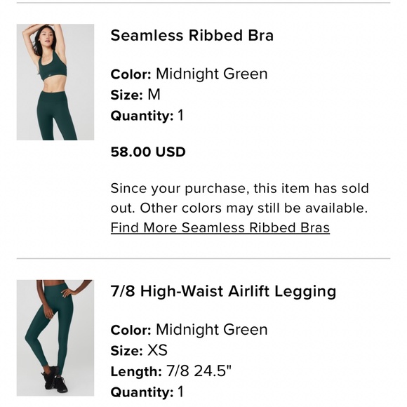 Alo Seamless Ribbed Bra - Midnight Green - Picture 4 of 4